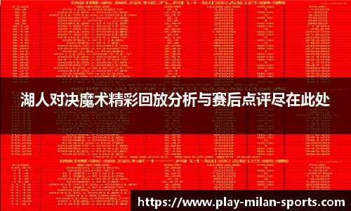 湖人对决魔术精彩回放分析与赛后点评尽在此处